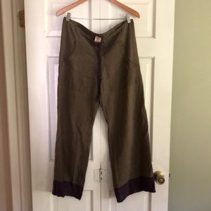 Hemp flare drawstring pants made in USA Small Olive Purple